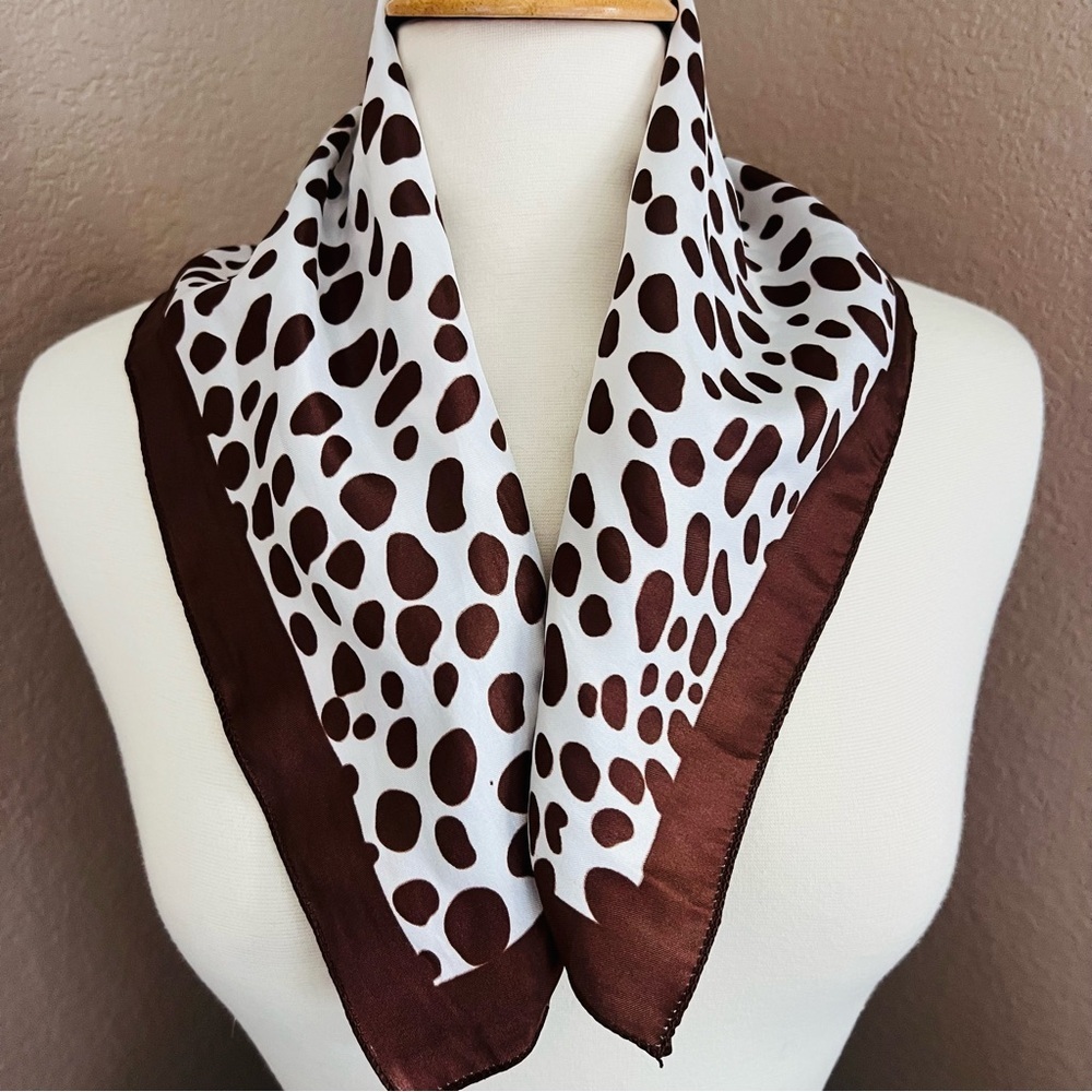 Brown & White Satin Scarf – 20”x20”